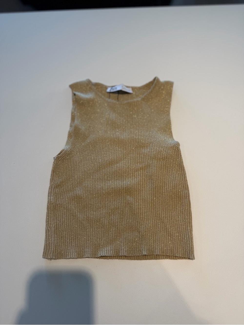 Zara Sleeveless Metallic Knit Tank Top in Gold
